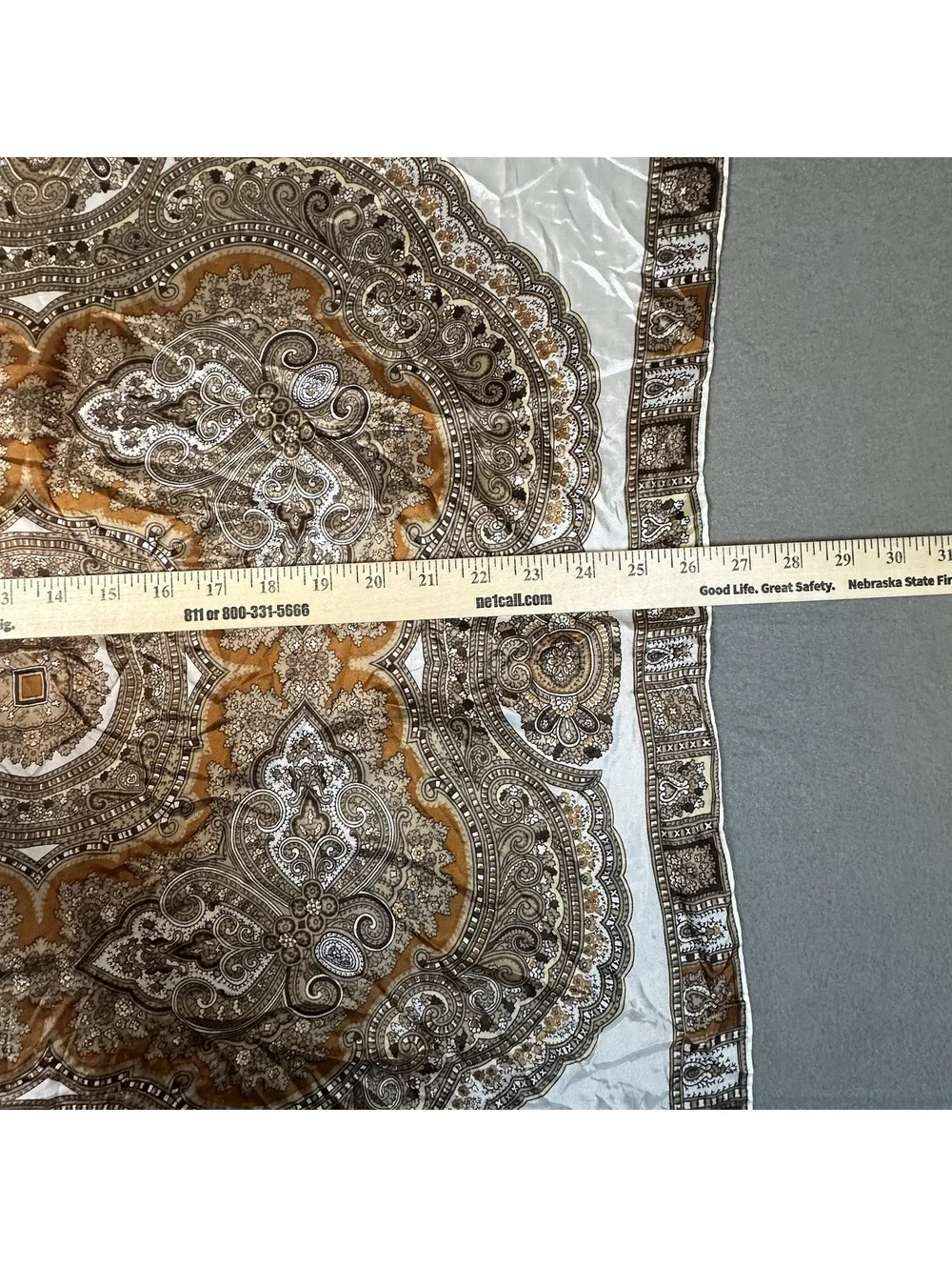 Vintage Square Mandala Pattern Silky Scarf in Cream and Brown